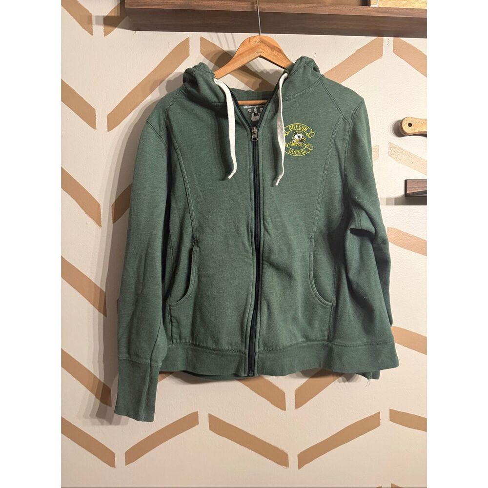 Champion Green Oregon Ducks Logo Full Zip Fleece Hoodie Sweatshirt Size XL